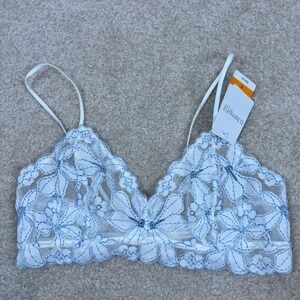 b.tempt'd by Wacoal White Blue Floral‎ Lace Bralette 910209 Small NWT